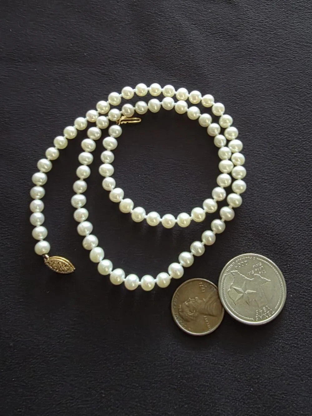 14K Gold Filagree Clasp Akoya Cultured Pearl Necklace 5mm Knotted Strand - Picture 13 of 13